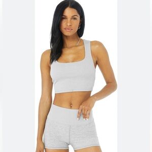 Alo Yoga Alosoft Ribbed Chic Bra Tank Heather Gray Small